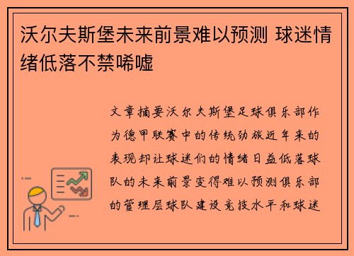 沃尔夫斯堡未来前景难以预测 球迷情绪低落不禁唏嘘